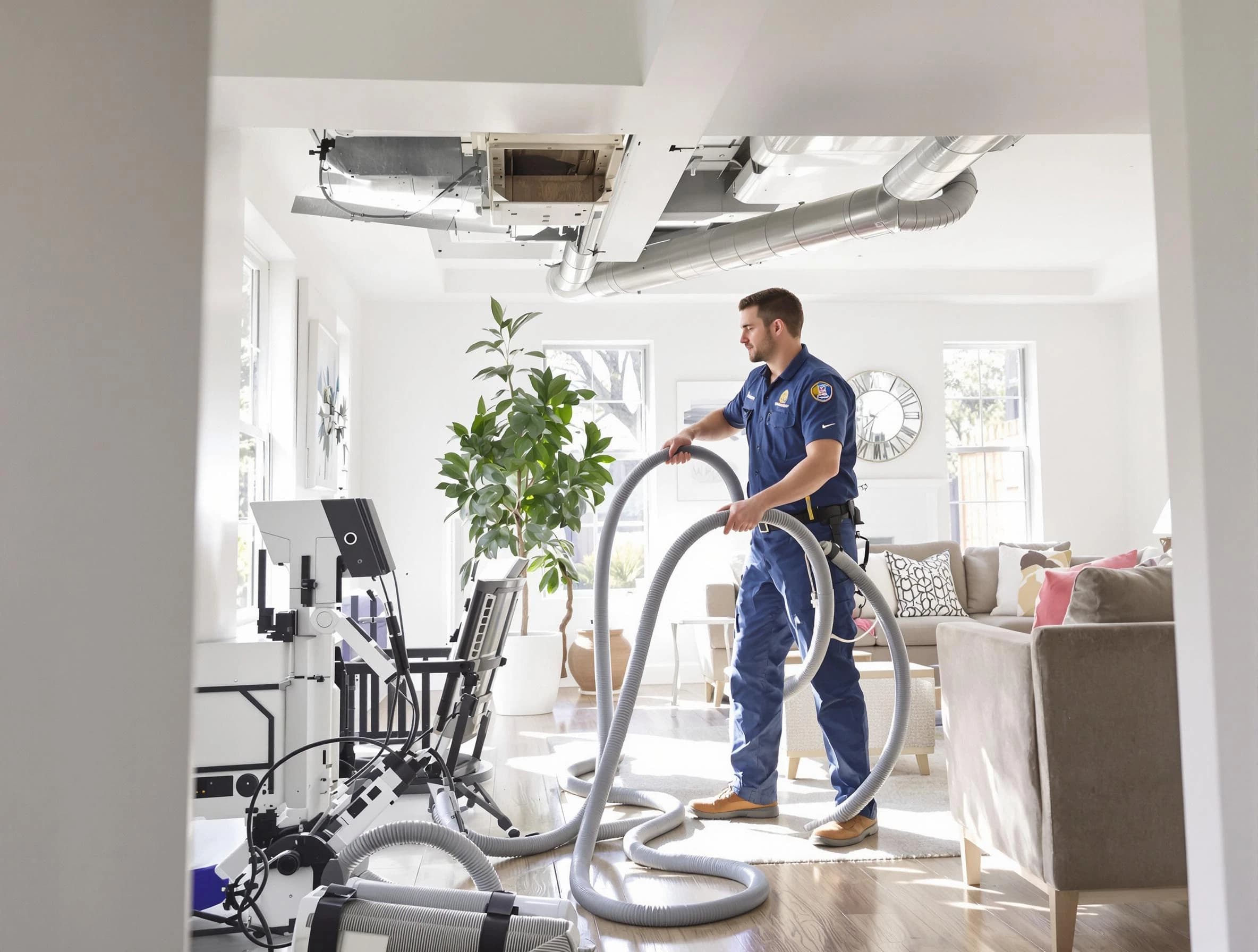 Rialto Air Duct Cleaning technician performing thorough AC duct cleaning for enhanced cooling efficiency in Rialto