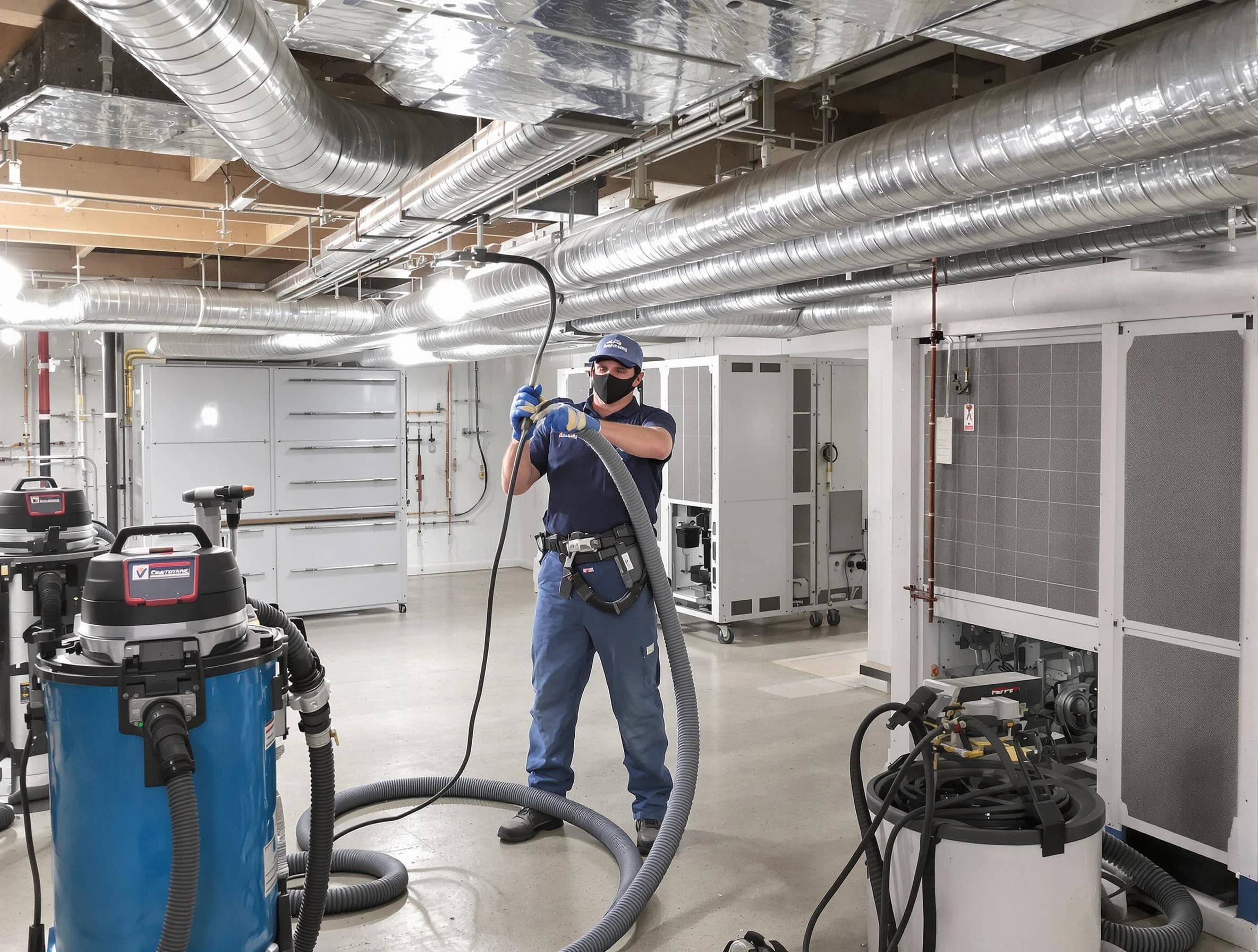 Rialto Air Duct Cleaning specialist performing thorough central air duct cleaning for improved system efficiency in Rialto