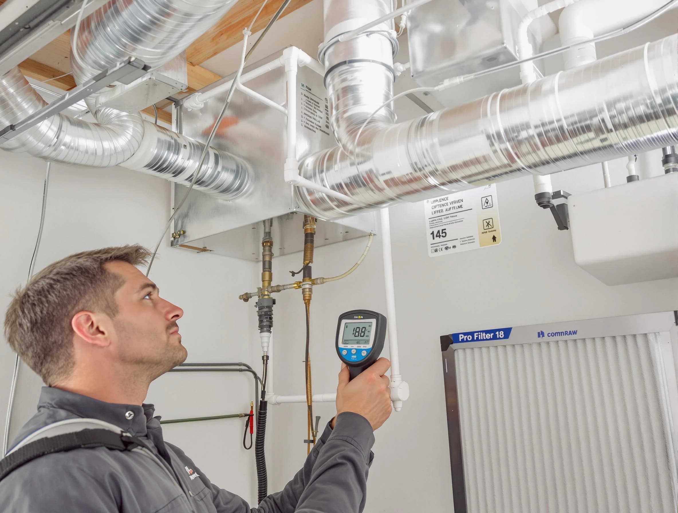 Rialto Air Duct Cleaning expert conducting detailed filter system inspection using diagnostic tools in Rialto