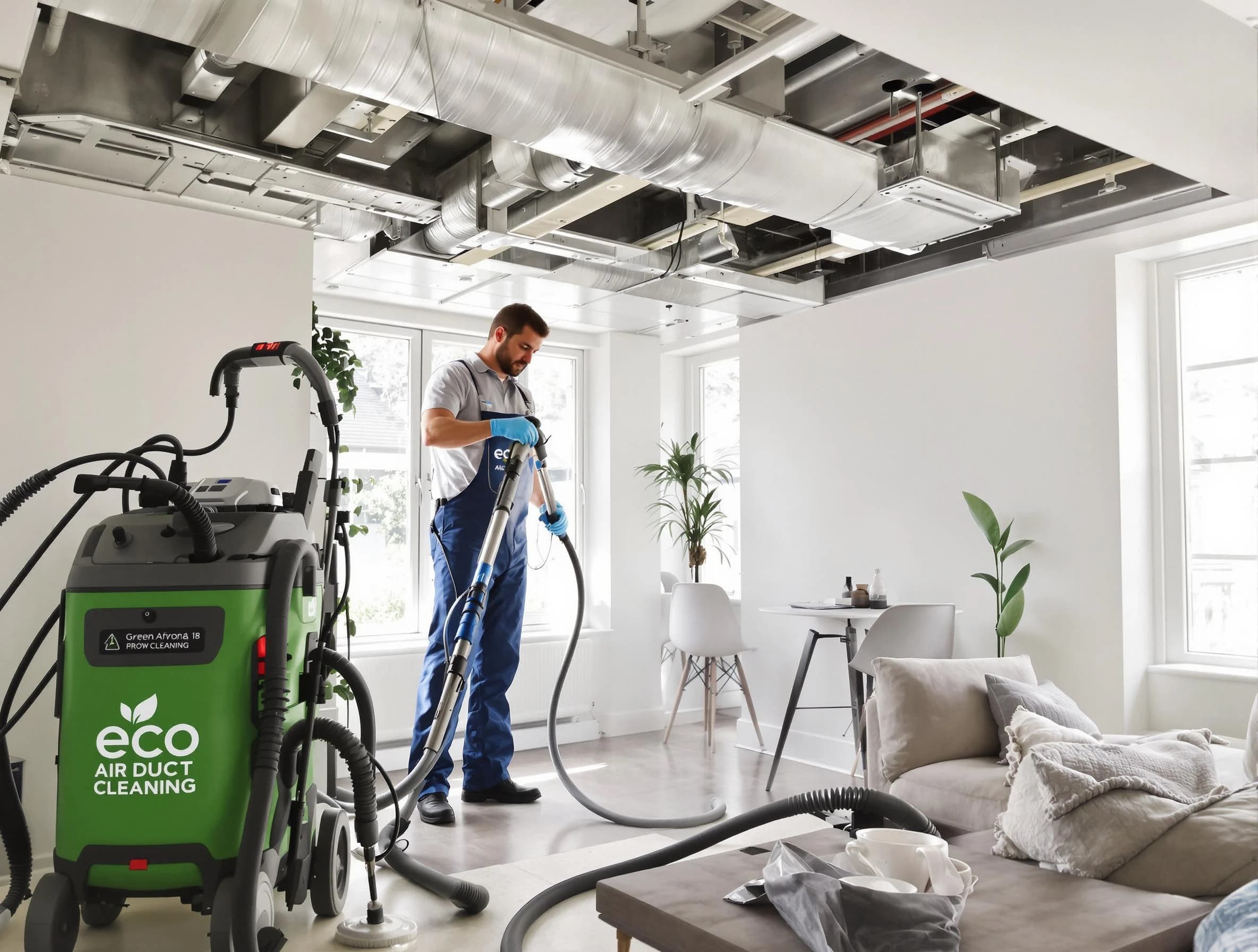 Rialto Air Duct Cleaning technician performing eco-friendly duct cleaning using sustainable methods in Rialto
