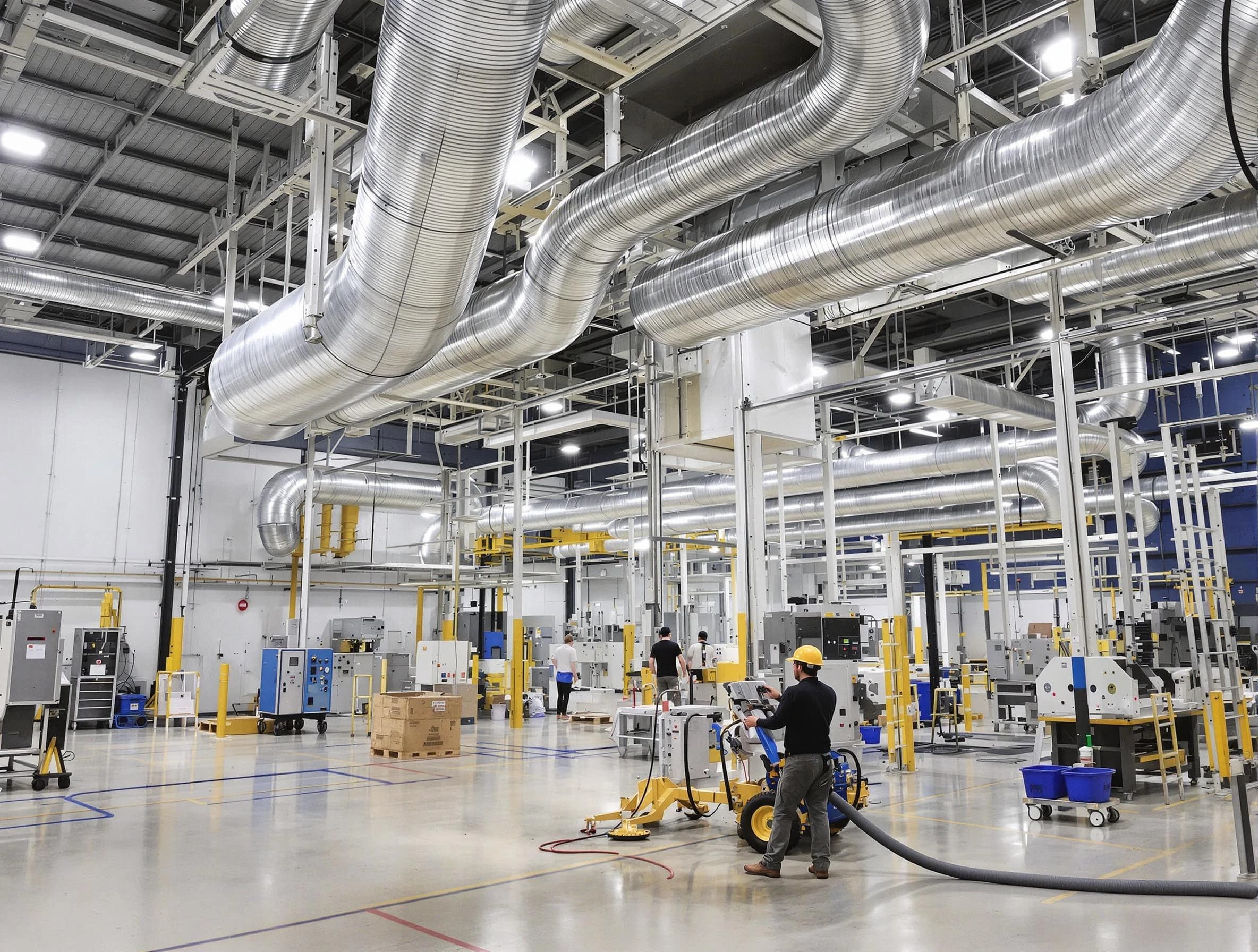 Rialto Air Duct Cleaning team performing comprehensive industrial duct cleaning at a large facility in Rialto