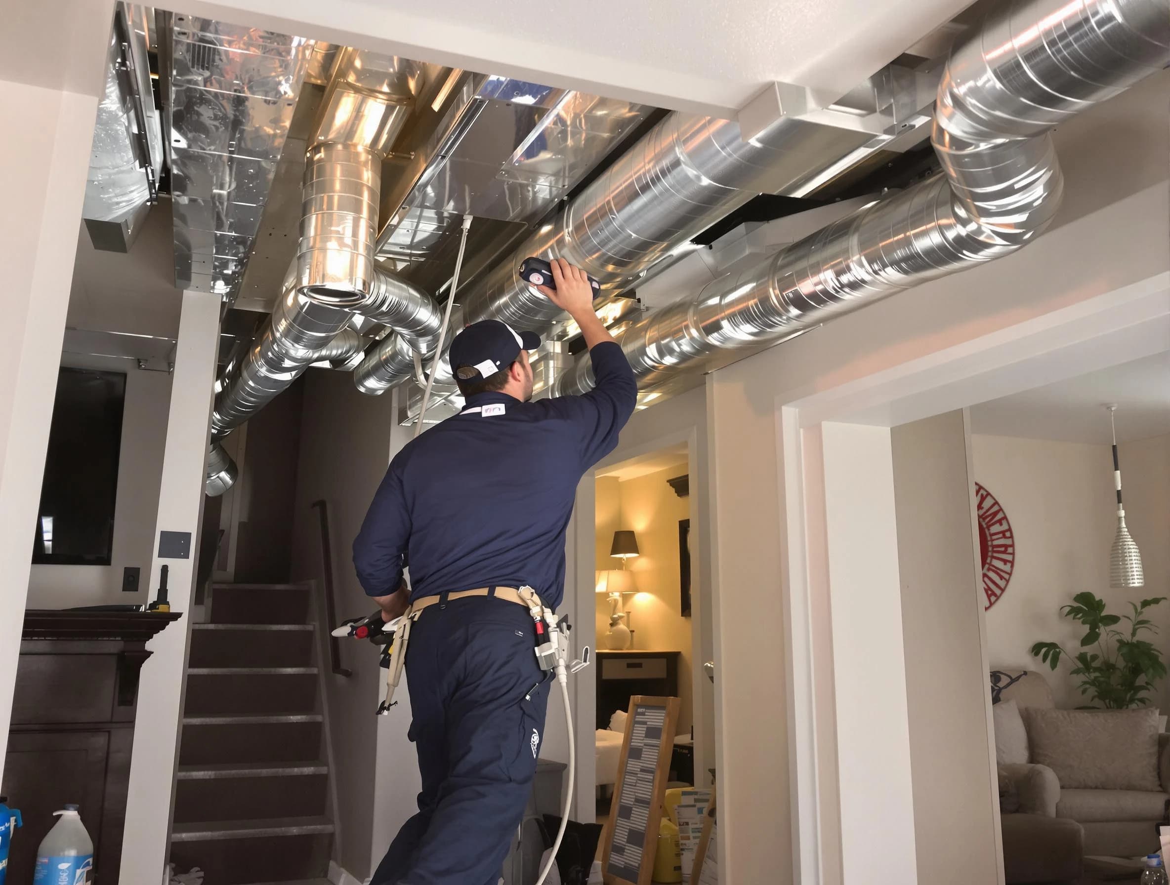 Rialto Air Duct Cleaning expert performing specialized duct cleaning in a mobile home in Rialto