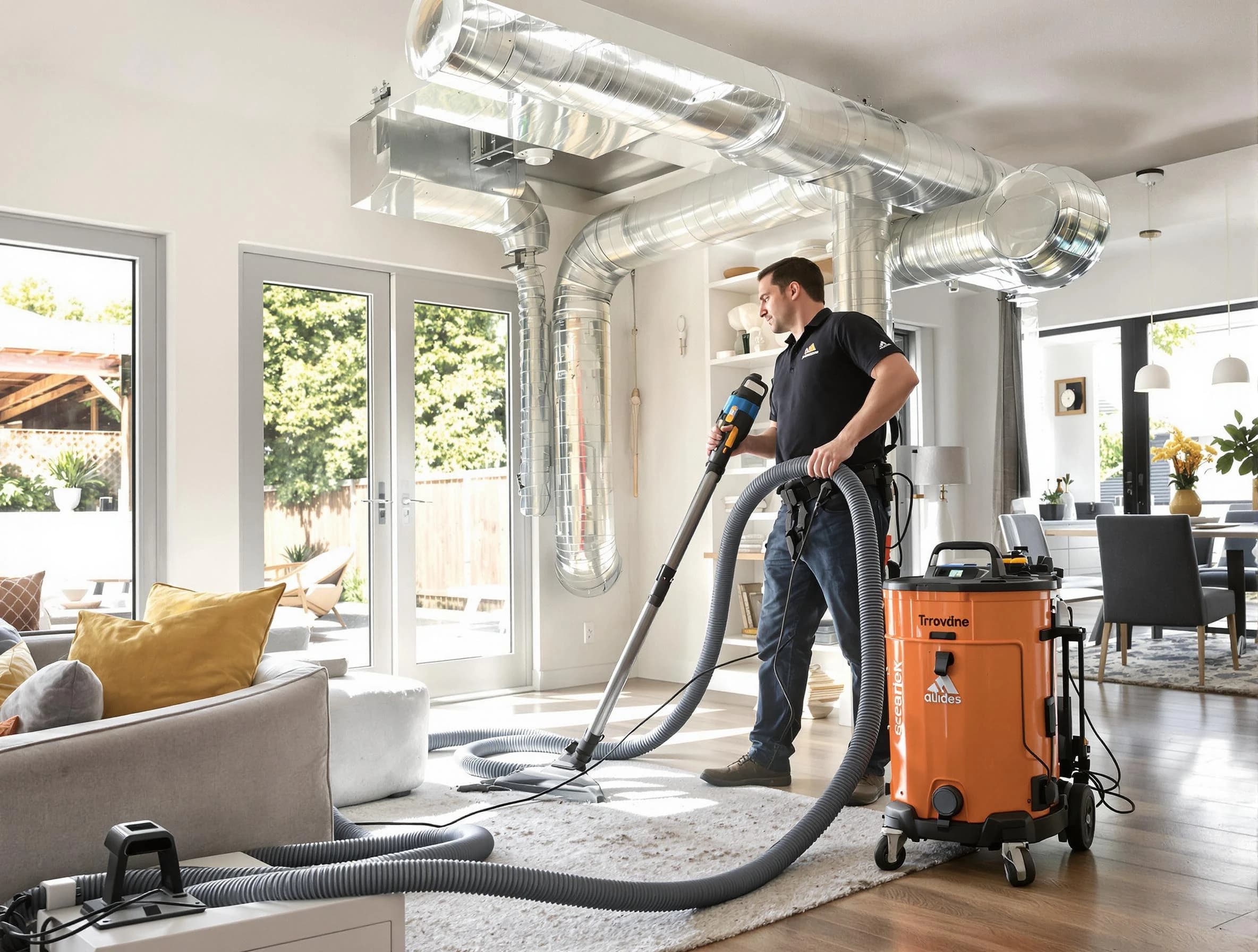 Rialto Air Duct Cleaning specialist performing thorough residential duct cleaning using advanced equipment in Rialto