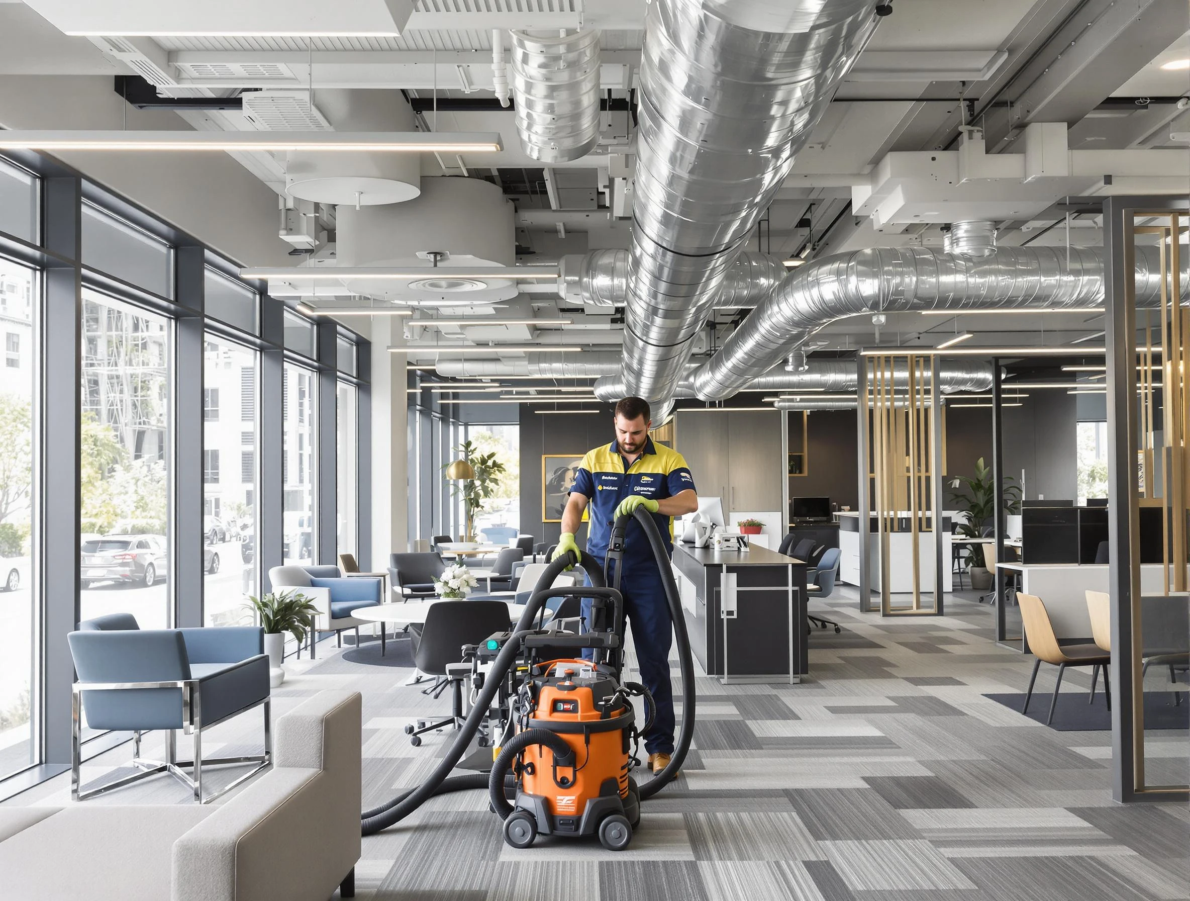 Rialto Air Duct Cleaning team performing thorough commercial duct cleaning at a Rialto business center