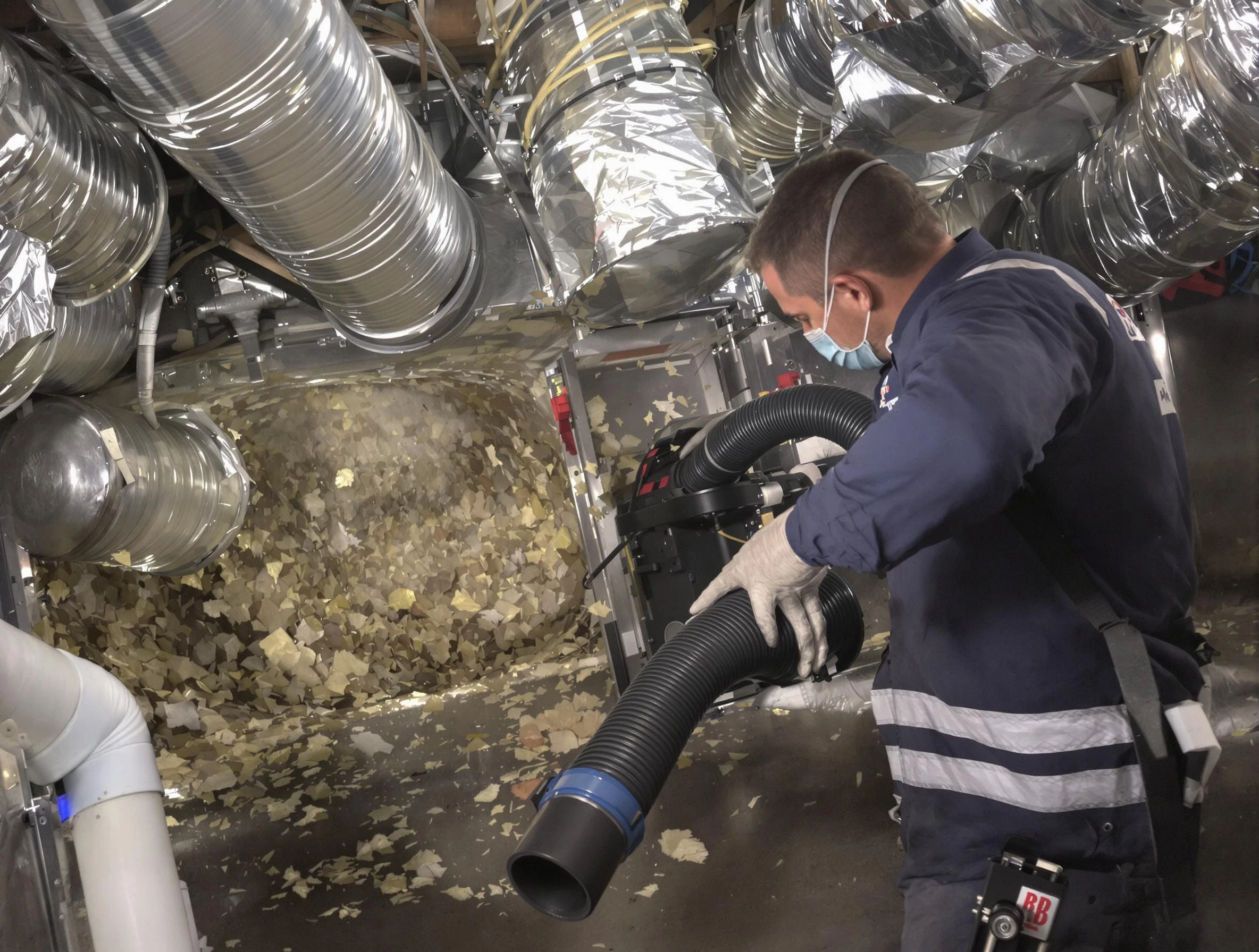 Rialto Air Duct Cleaning specialist operating negative pressure cleaning equipment for thorough duct maintenance in Rialto